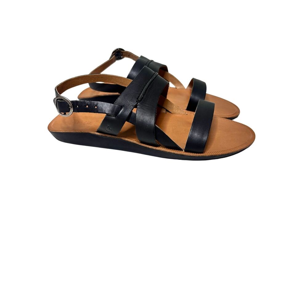Olukai Loea Black Leather Strappy Sandal 9